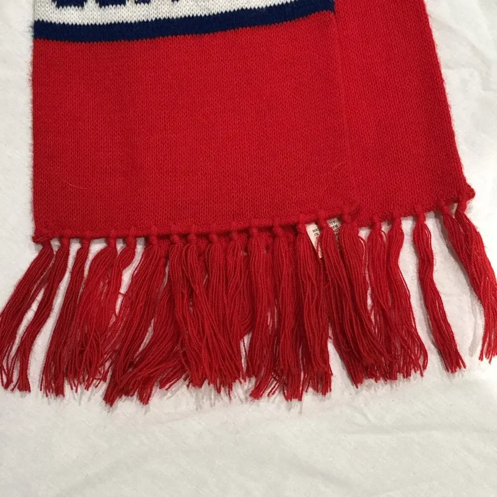 Vintage 70’s “Contac” 100% Acrylic Red Scarf w/ Fringe Gently Worn Minor Stains